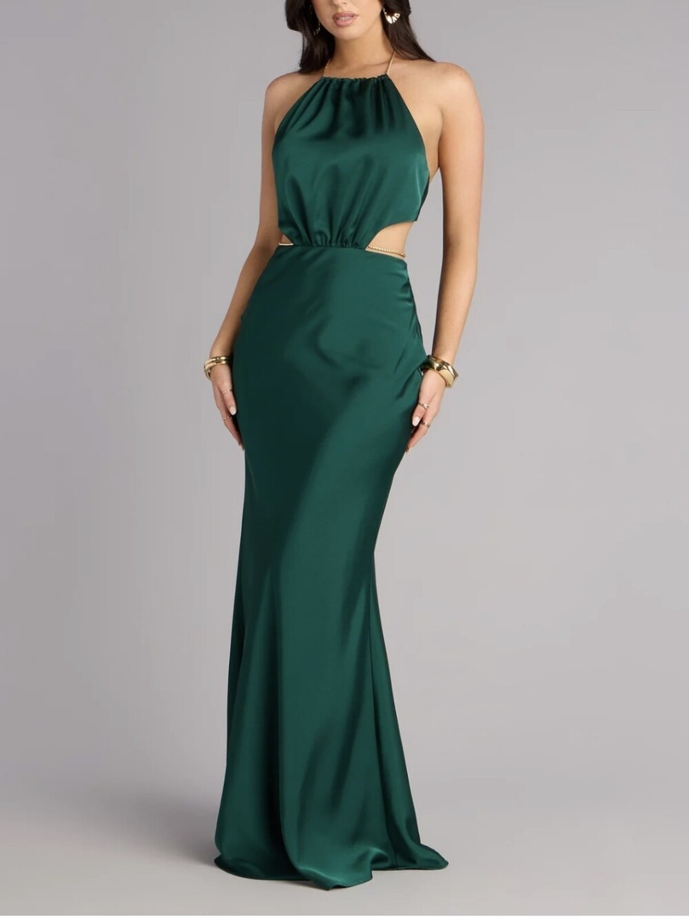 Emerald Green Halter Cutout Evening Gown
